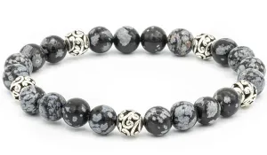 Sterling Silver Snowflake Obsidian Bali Natural Gemstone Bracelet