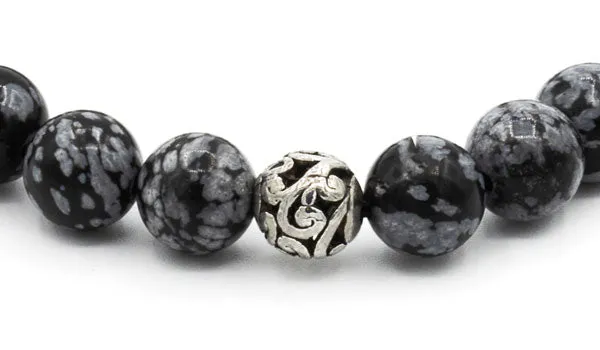 Sterling Silver Snowflake Obsidian Balinese Natural Gemstone Bracelet