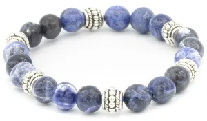 Sterling Silver Sodalite Gloss Balinese Natural Gemstone Bracelet