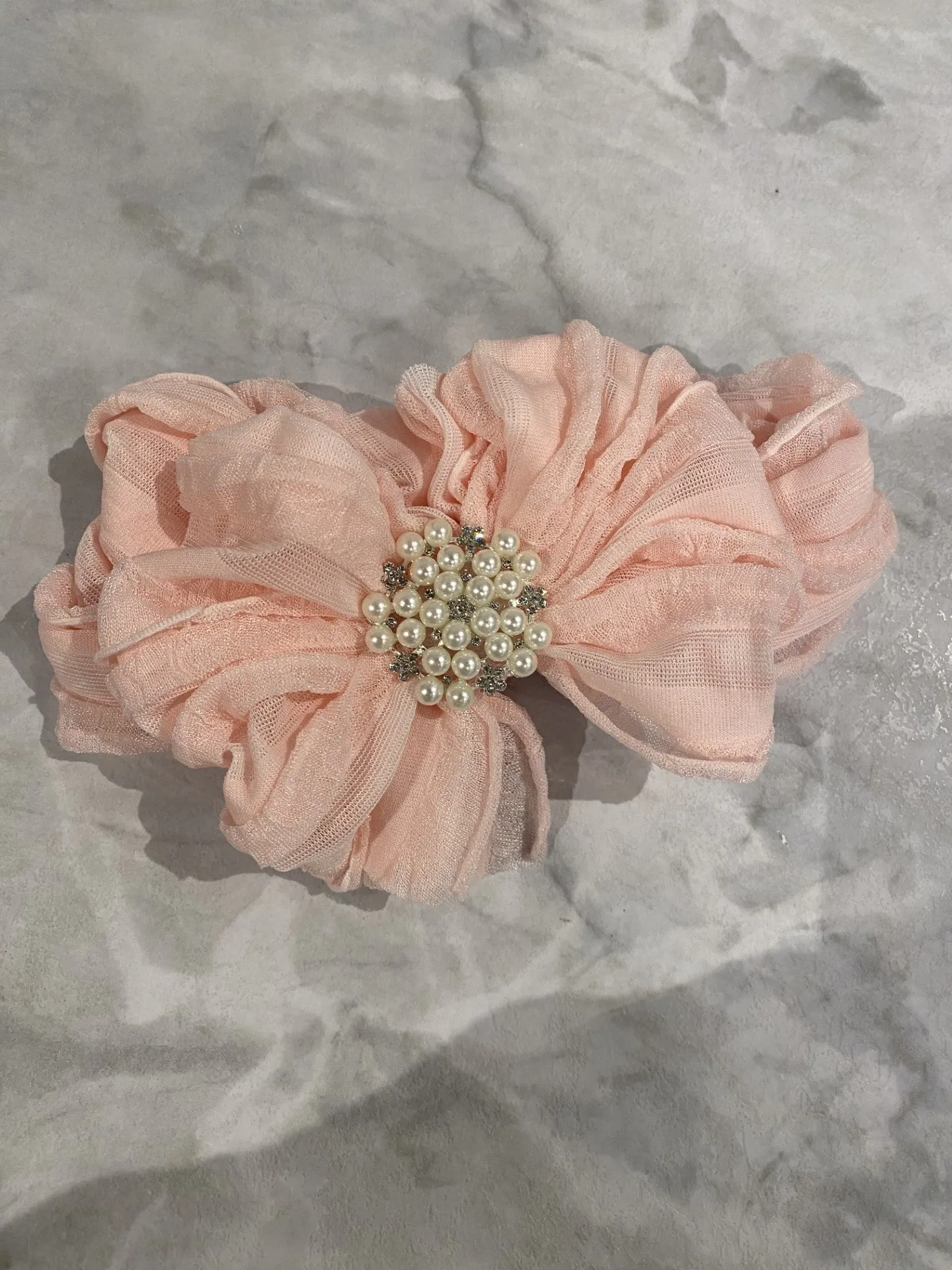 Sweet Pink Pearl Ruffled Headband