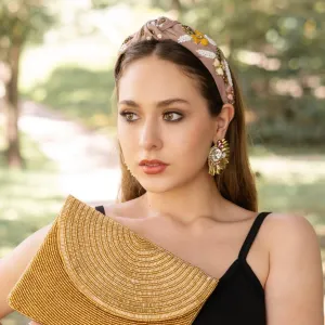 Tan Hand Beaded Knot Headband