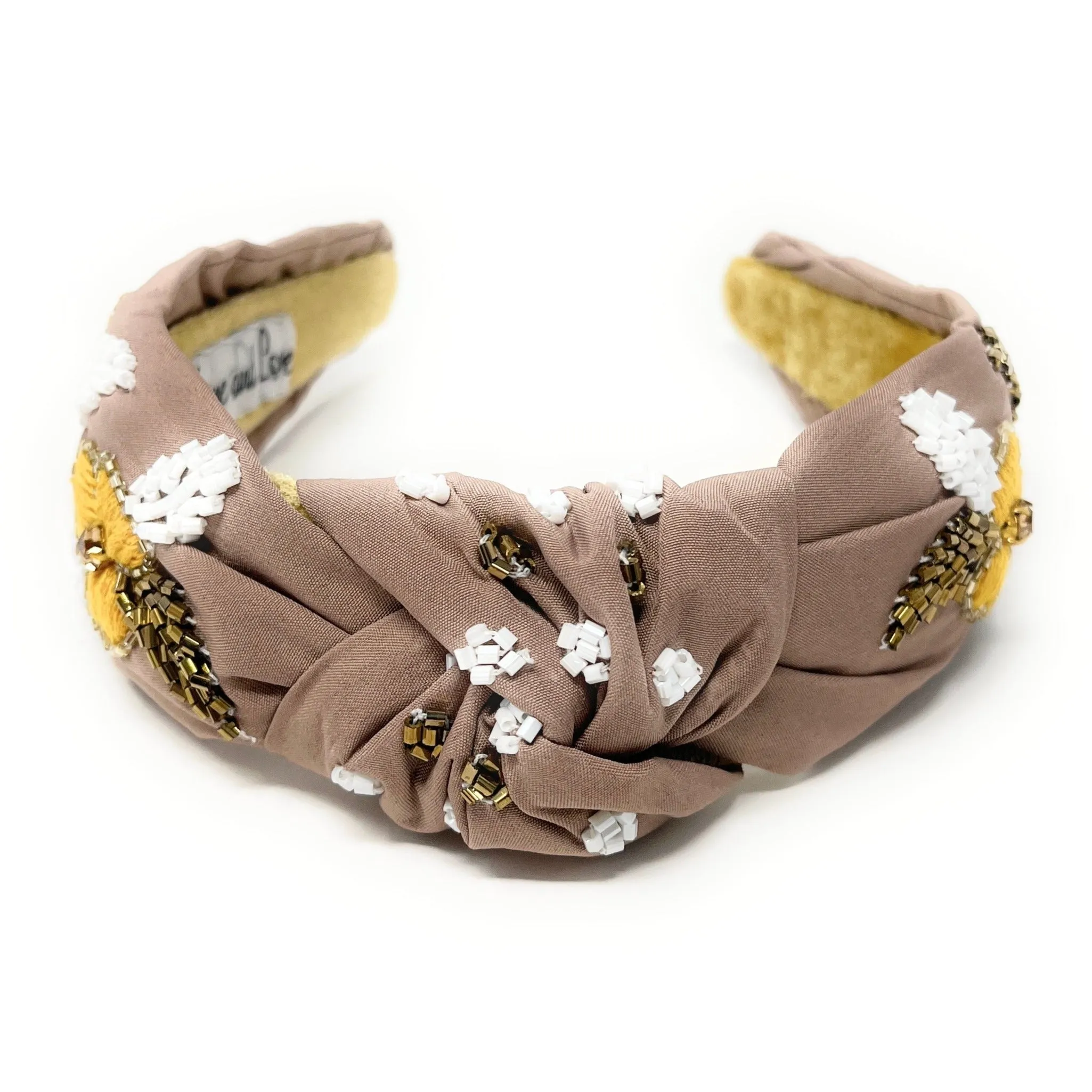 Tan Hand Beaded Knot Headband