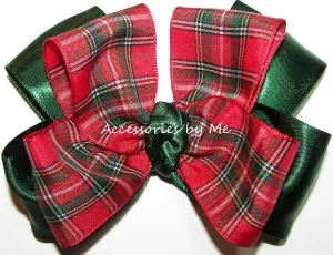 Tartan Plaid Red Green Satin Hair Bow