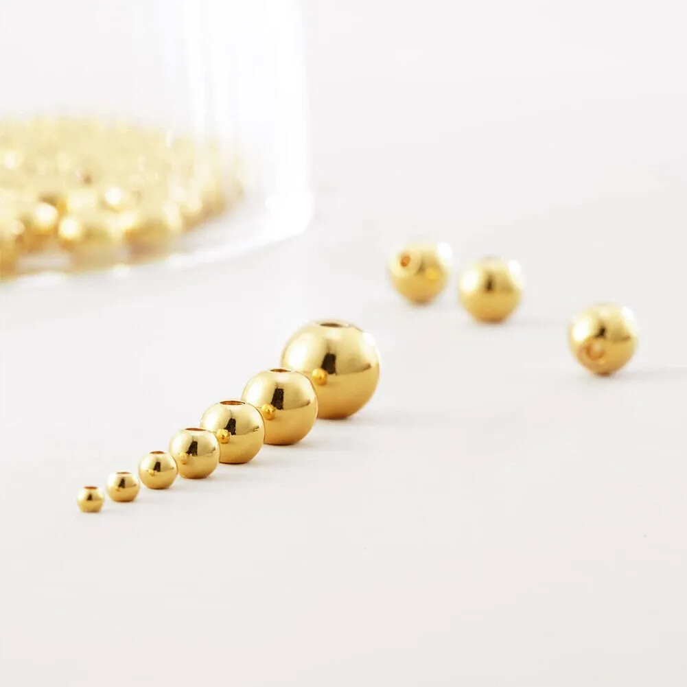 US 50~400Pc 3~8mm 14K Gold Plated Seamless Uniform Smooth Round Spacer Ball Bead