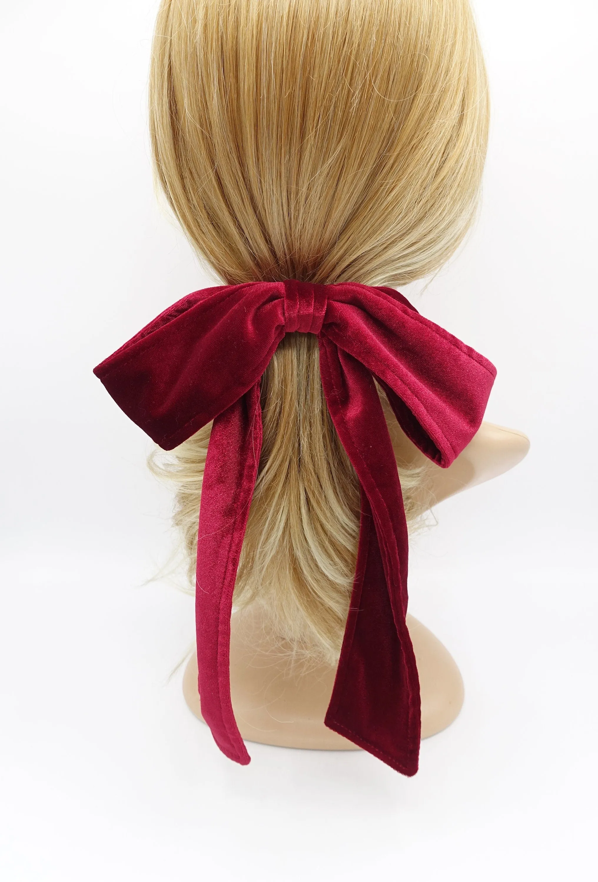 velvet bow barrette, velvet tailed bow, neat velvet hair bow for women