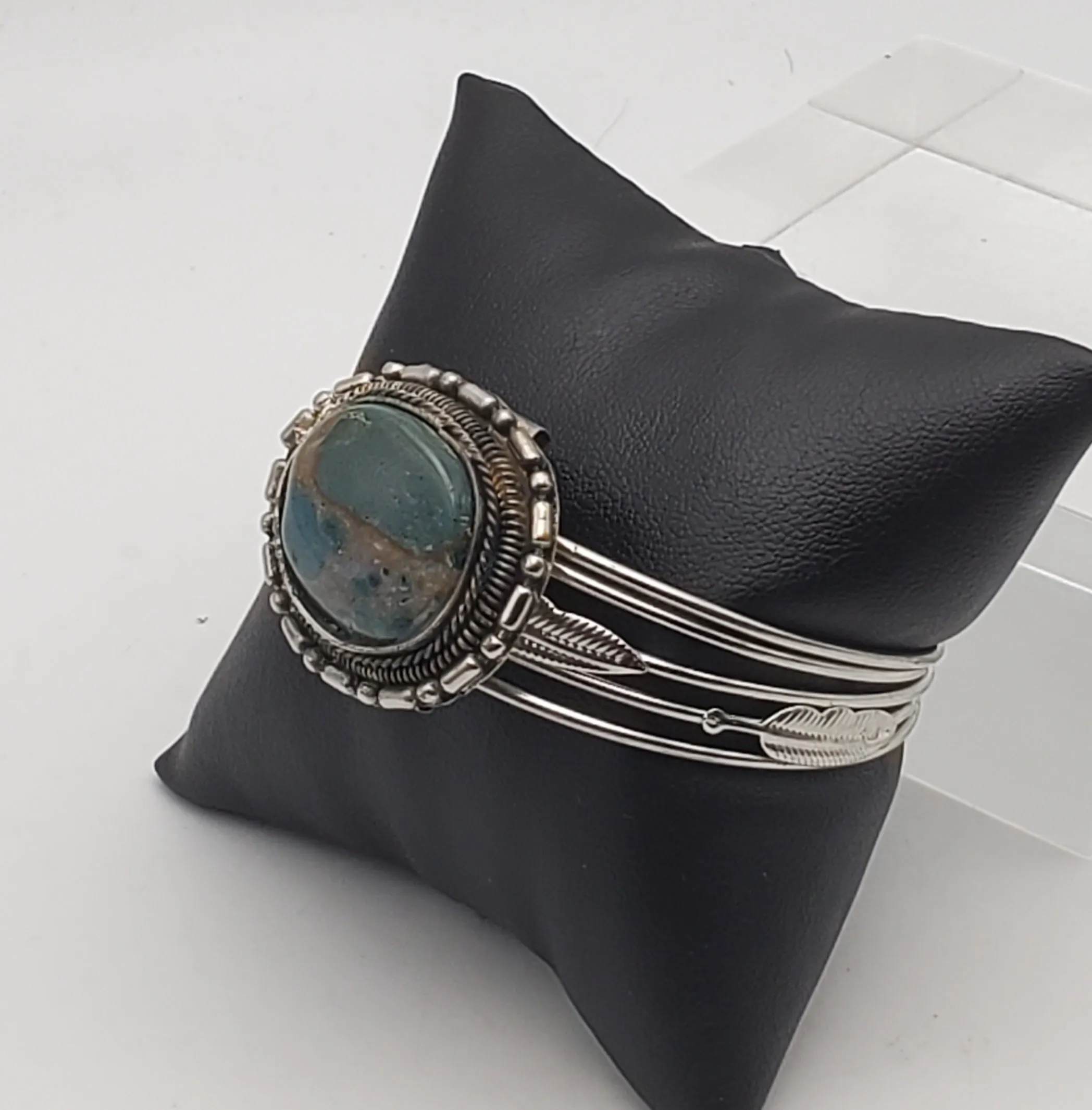 Vintage Silver Tone Metal Polished Jasper Bracelet