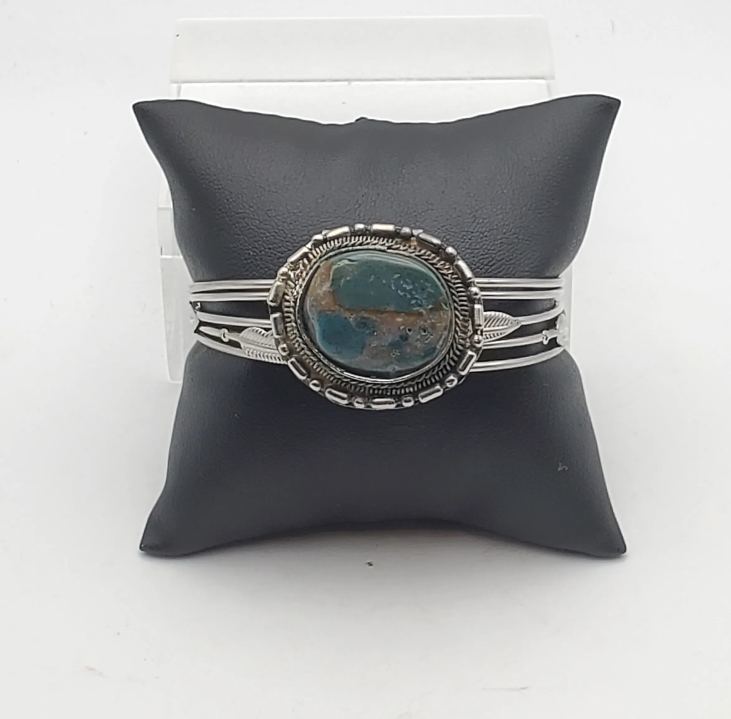 Vintage Silver Tone Metal Polished Jasper Bracelet