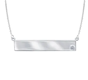 White 14K 0.02Ct R/D Diamond Engravable Bar Necklace