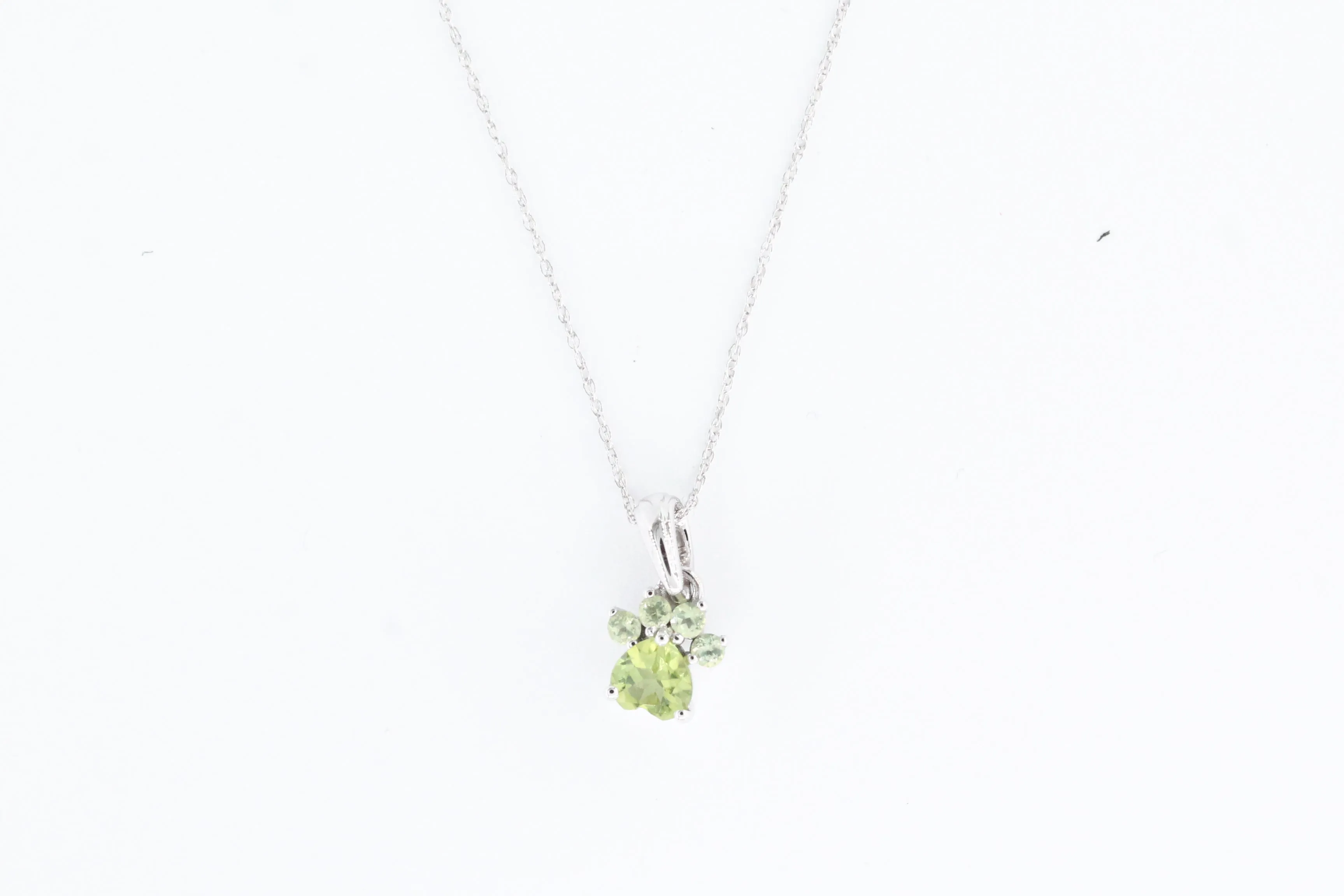 White Gold Peridot Paw Pendant with Chain