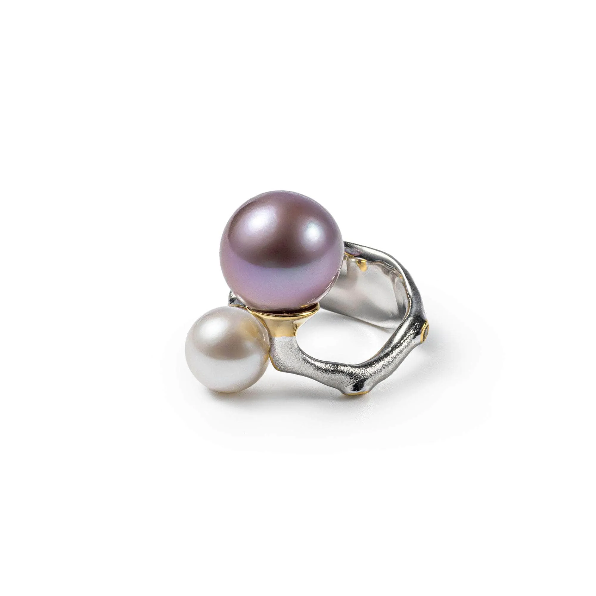 Yuva Purple Pearl and White Pearl and Peridot Ring