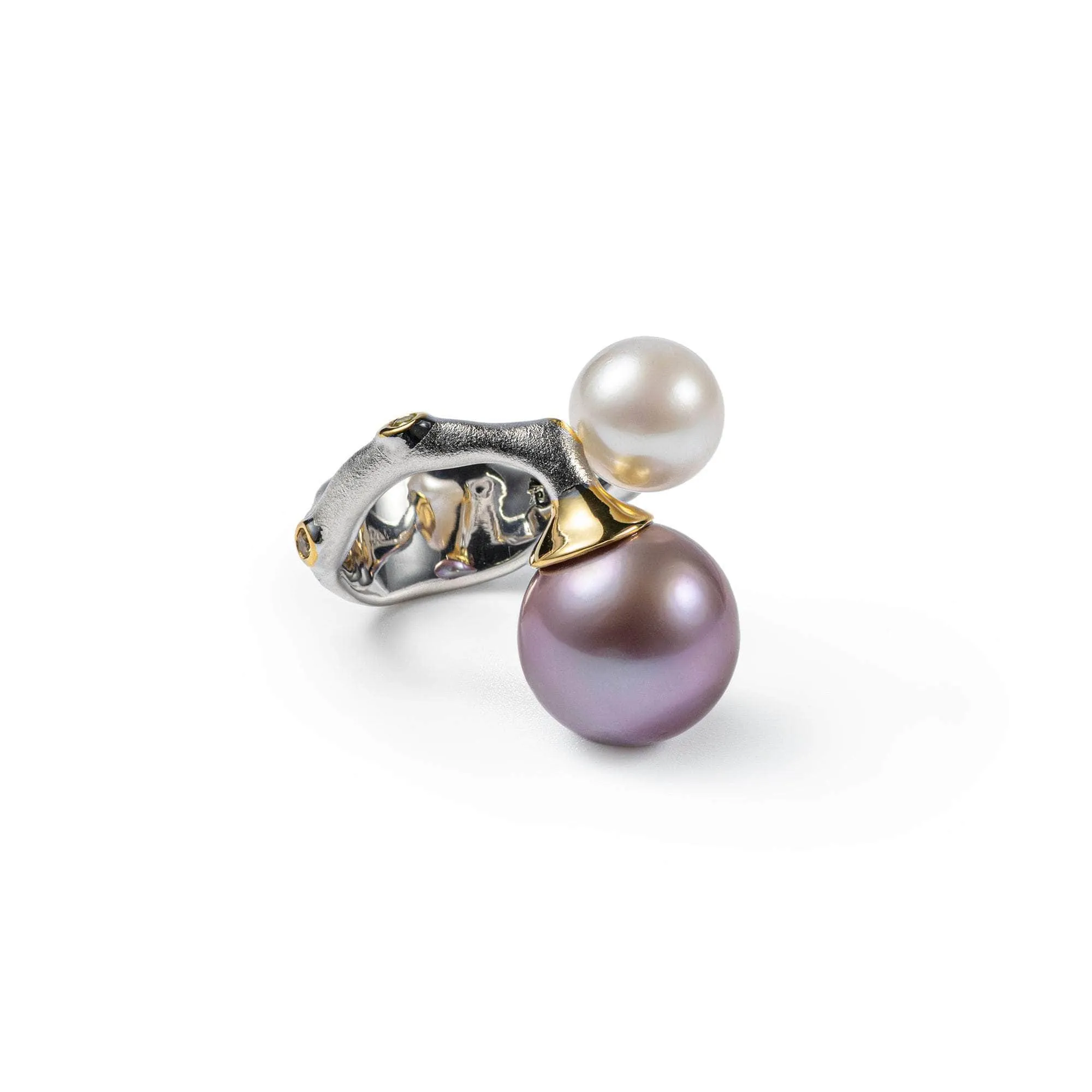 Yuva Purple Pearl and White Pearl and Peridot Ring